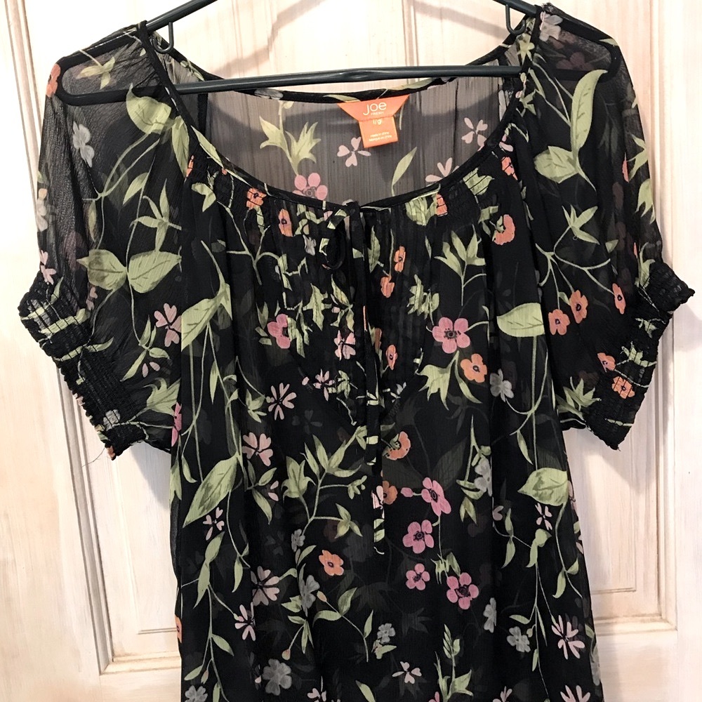 Joe Fresh Polyester Summer Sheer Top , Navy with Flower Print